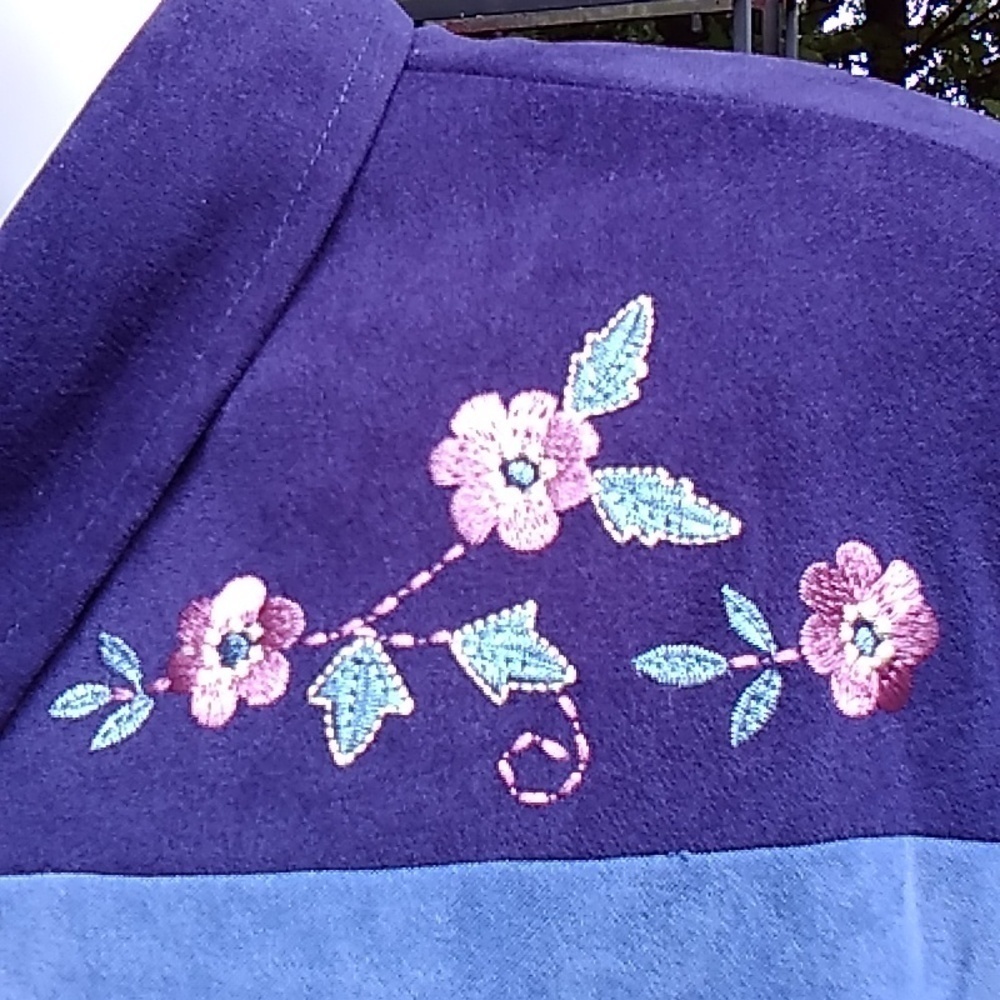 TanJay Navy Colour Block Floral Embroidered Faux Suede Jacket Shell Size 16 - Picture 5 of 13